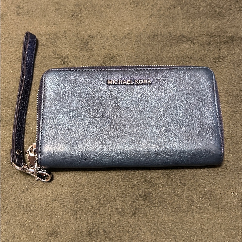 Michael Kors Metallic Blue Wristlet NWOT